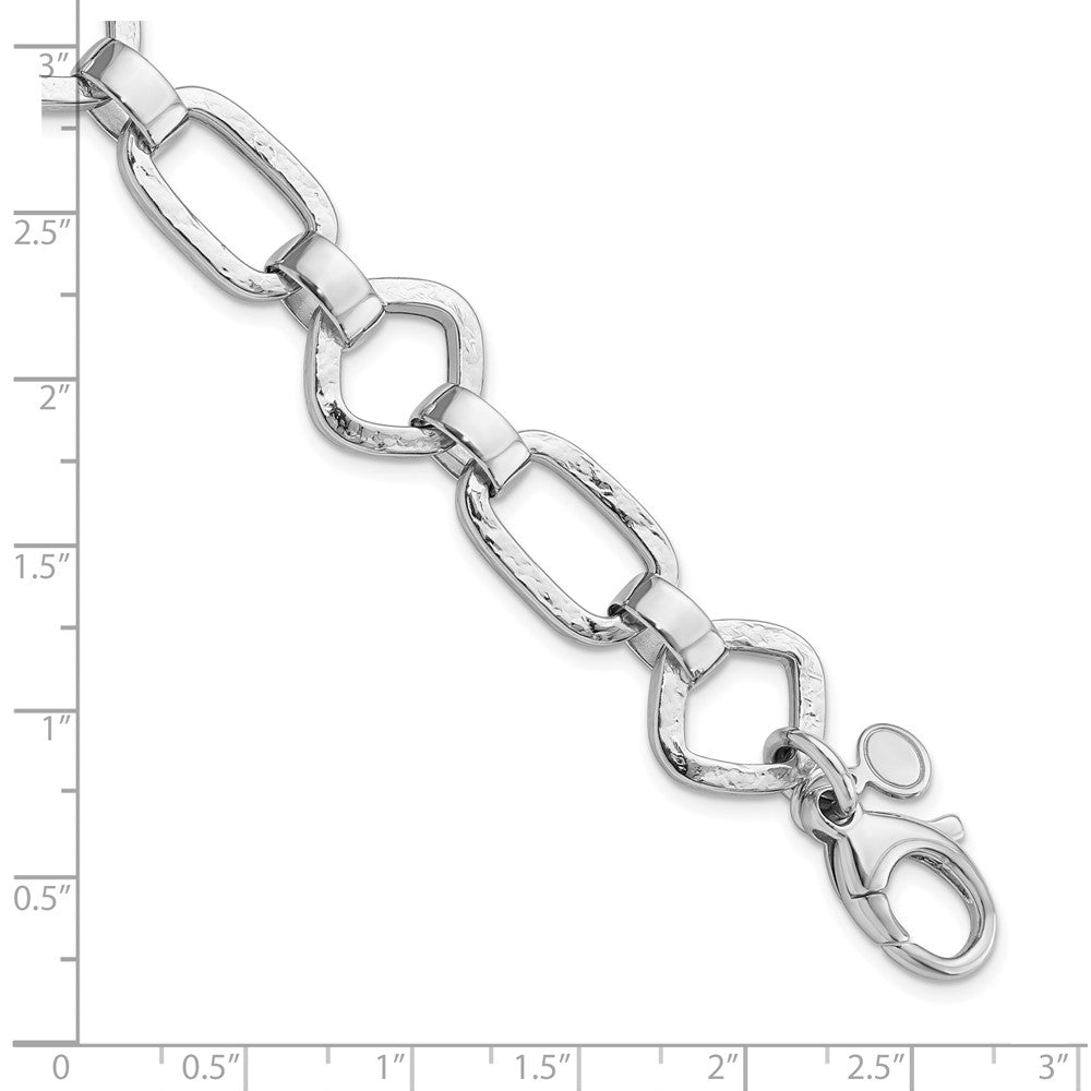 7.5 Inch Sterling Silver Rhodium-Plated Hammered Geometric W/.5In Ext Bracelet