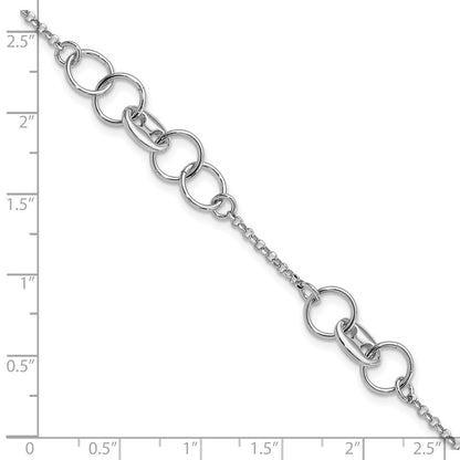 7 Inch Sterling Silver Rhodium-Plated Fancy Circles W/.5 In Ext Bracelet