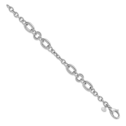 7.75 Inch Sterling Silver Rhodium-Pltd Fancy Textured Link Bracelet