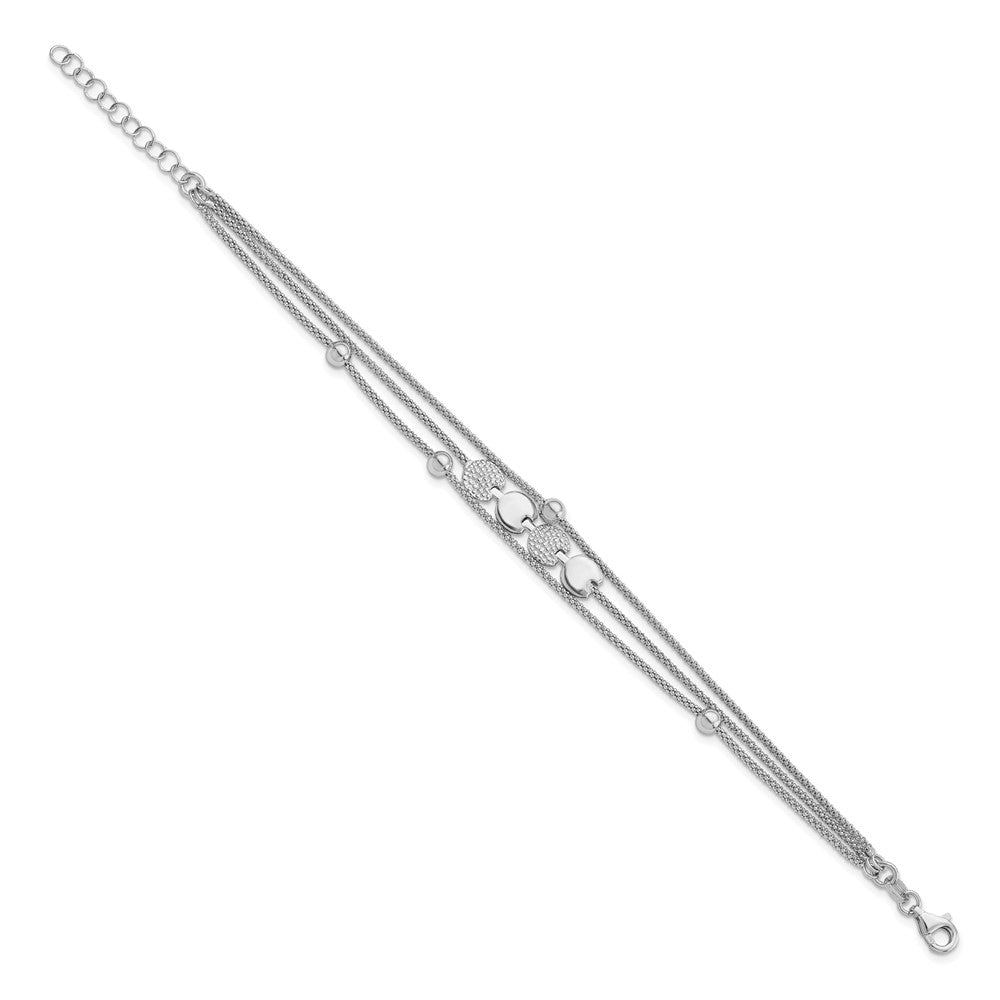 Sterling Silver Rhodium-Plated Beaded 3- Strand 6.5In W/ 1In Ext. Bracel