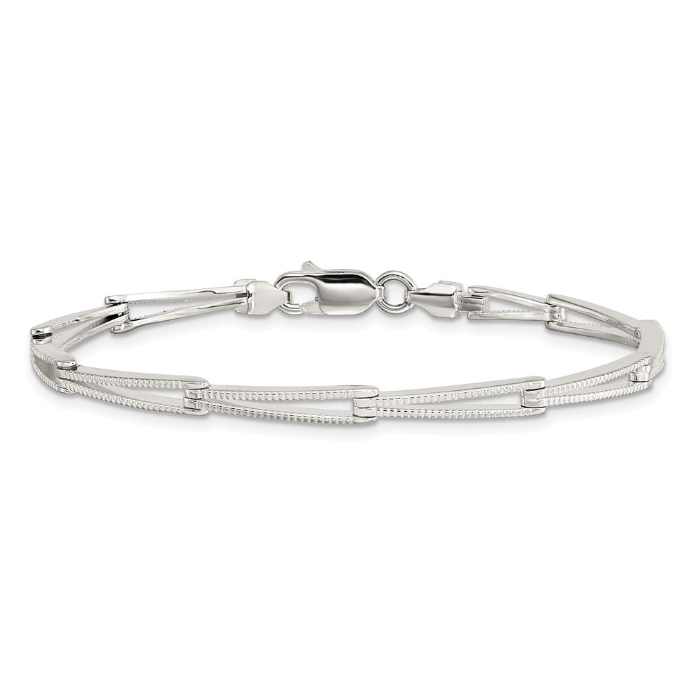 7 Inch Sterling Silver Polished & Textured Tapered Link Bracelet