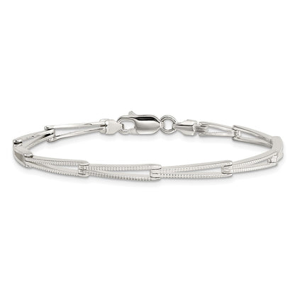 7 Inch Sterling Silver Polished & Textured Tapered Link Bracelet