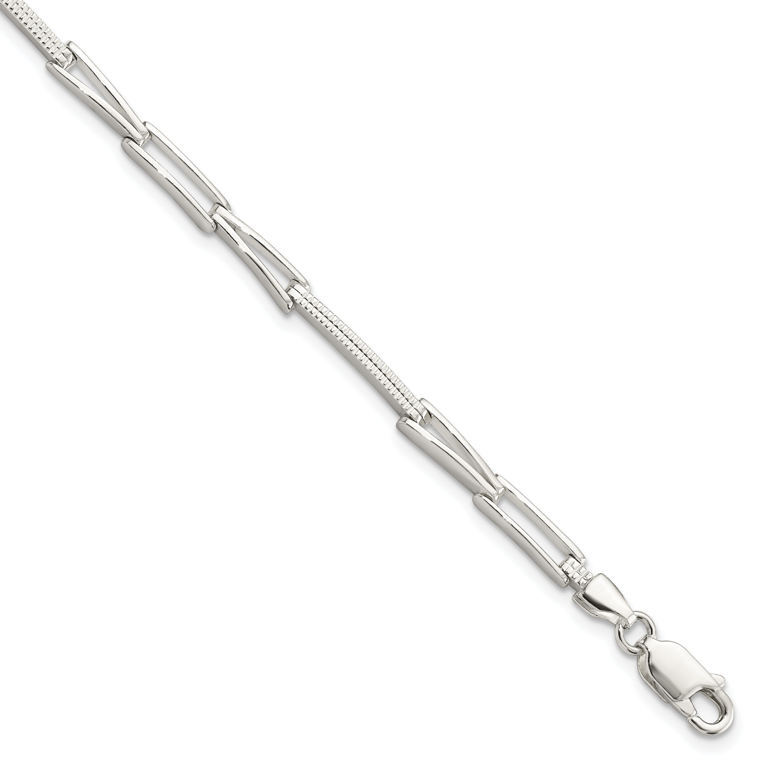 7.5 Inch Sterling Silver Polished & Textured Fancy Link Bracelet