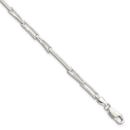 7.5 Inch Sterling Silver Polished & Textured Fancy Link Bracelet