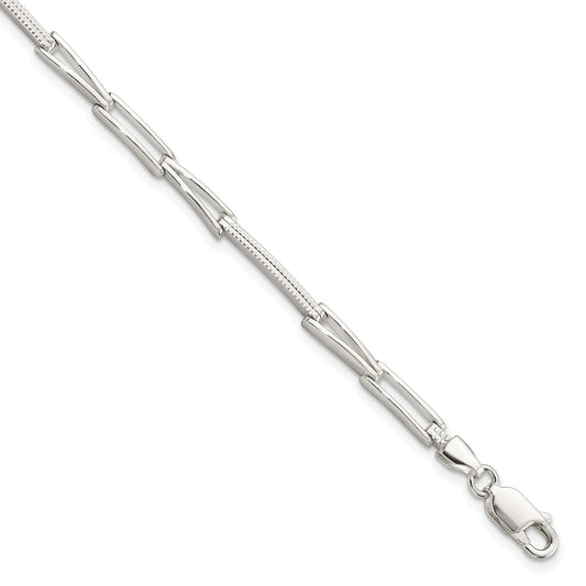 7.5 Inch Sterling Silver Polished & Textured Fancy Link Bracelet