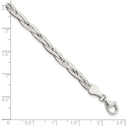 8 Inch Sterling Silver Polished 3-Strd Braided 7In W/1In Ext. Bracelet