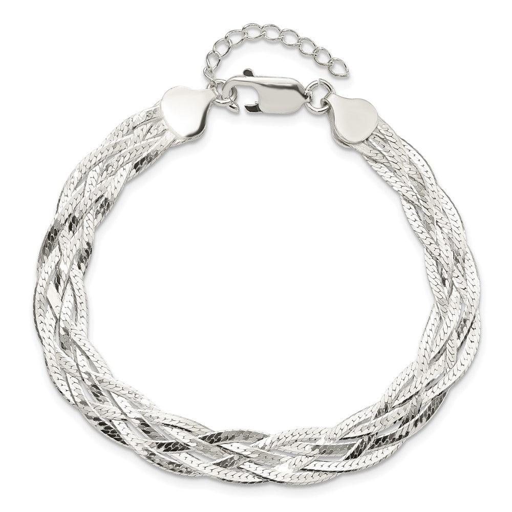 8 Inch Sterling Silver Polished 5-Strd Braided 7In W/1In Ext. Bracelet