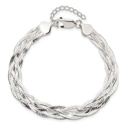 8 Inch Sterling Silver Polished 5-Strd Braided 7In W/1In Ext. Bracelet