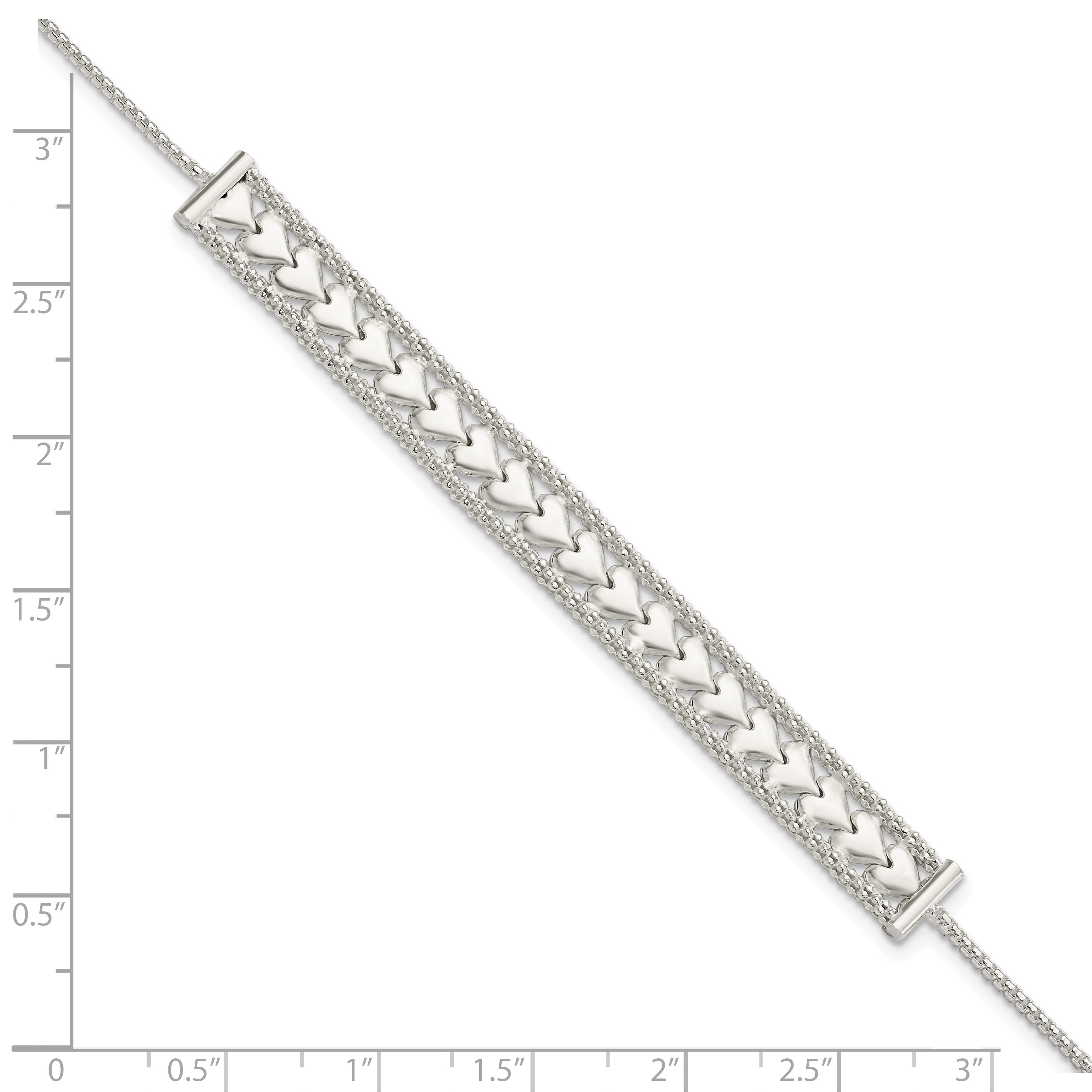 8 Inch Sterling Silver Hearts Chain W/1In Ext Bracelet