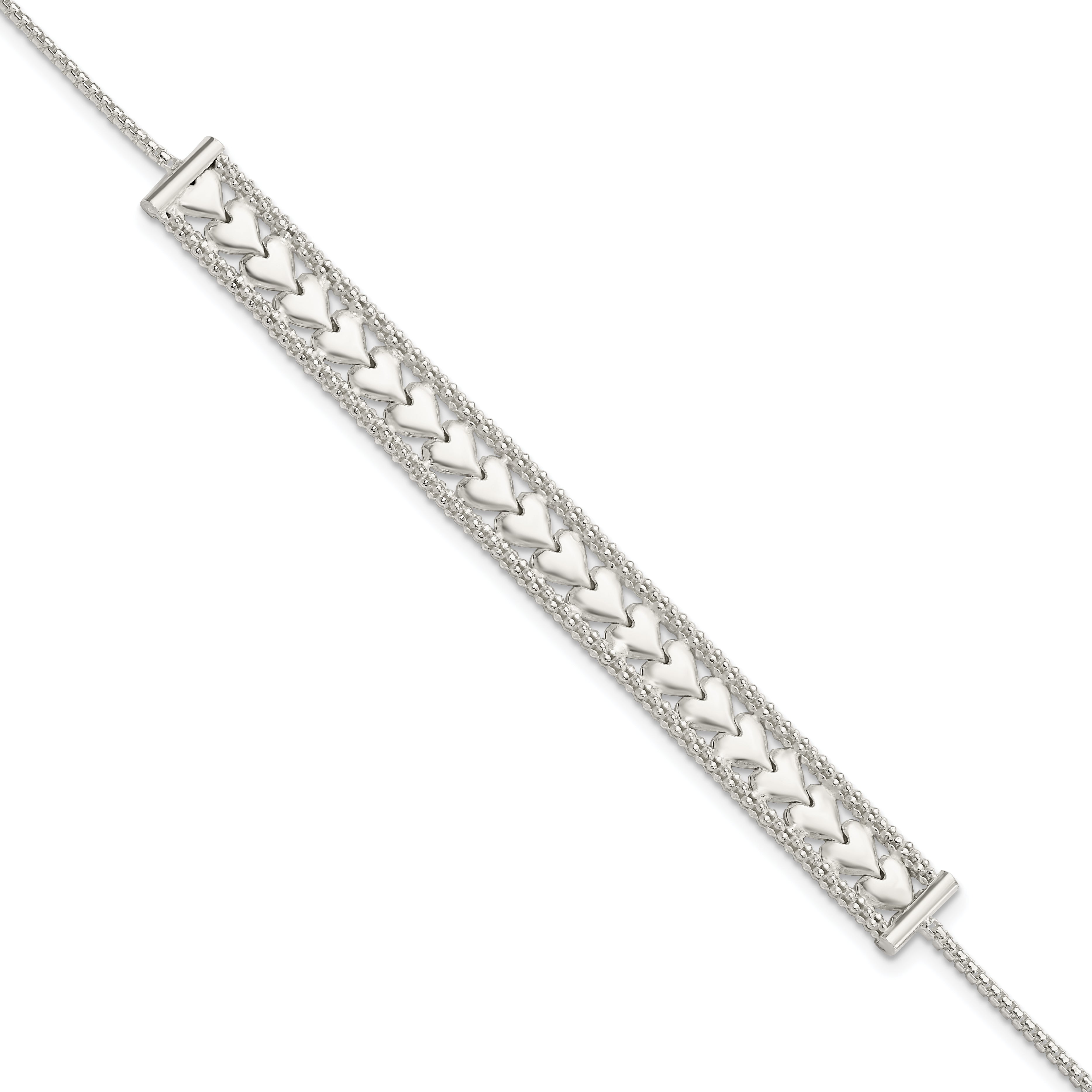 8 Inch Sterling Silver Hearts Chain W/1In Ext Bracelet