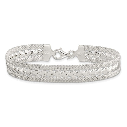 7.5 Inch Sterling Silver Polished Textured Heart Bracelet