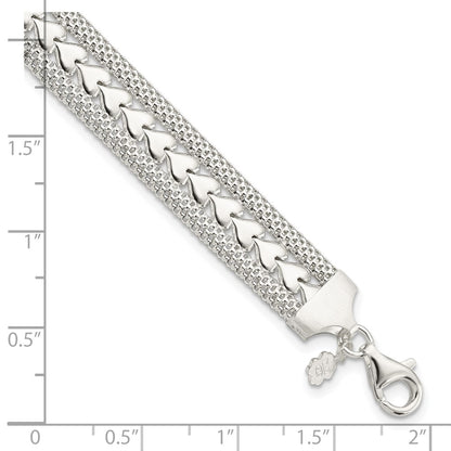 7.5 Inch Sterling Silver Polished Textured Heart Bracelet