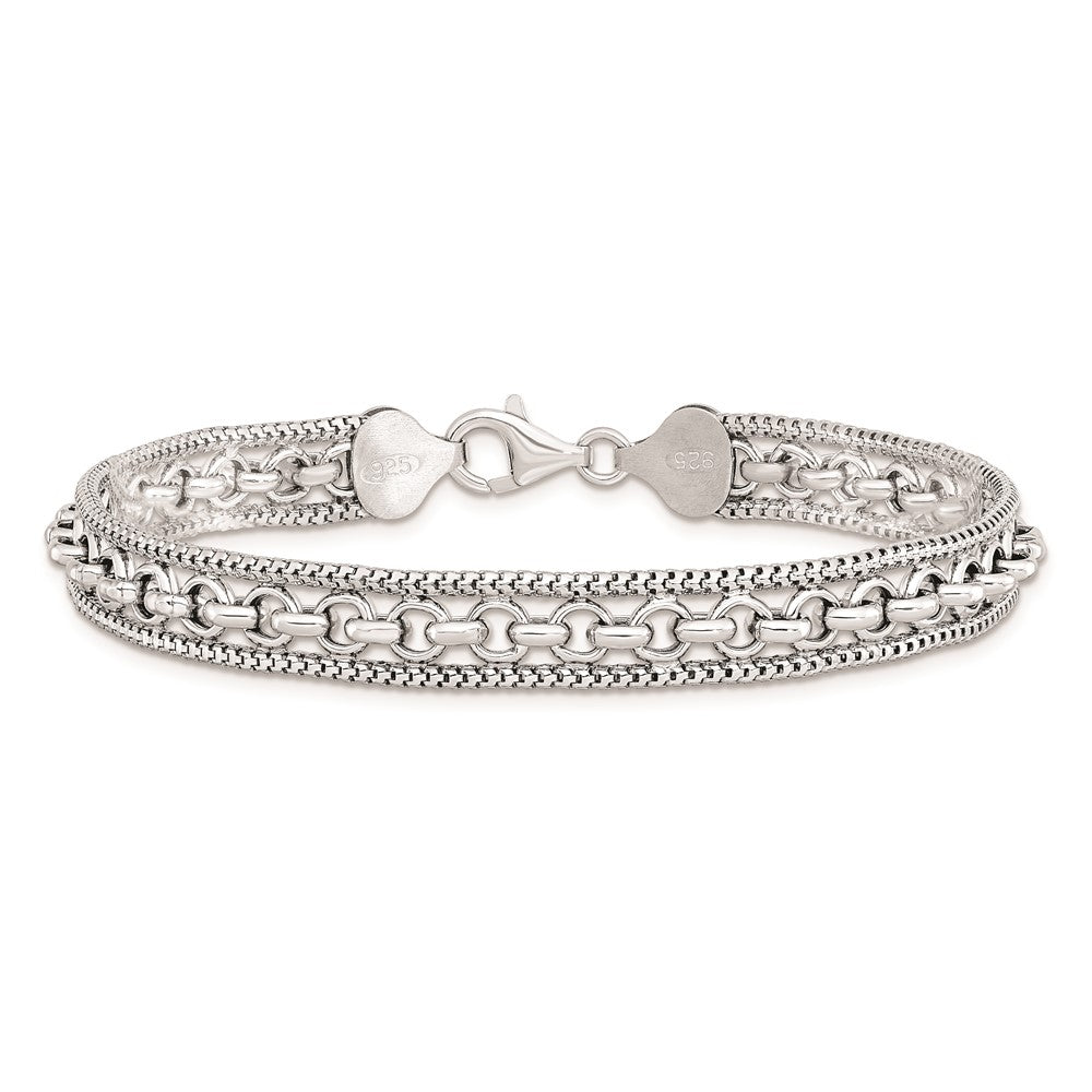7.5 Inch Sterling Silver Rhodium-Plated Polished Bracelet