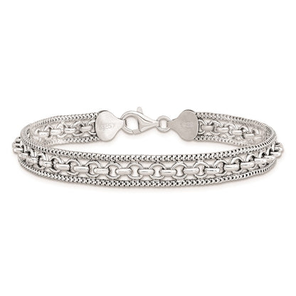 7.5 Inch Sterling Silver Rhodium-Plated Polished Bracelet