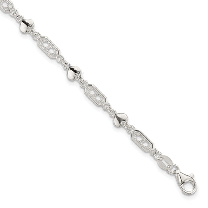 7.5 Inch Sterling Silver Fancy Heart Link Bracelet