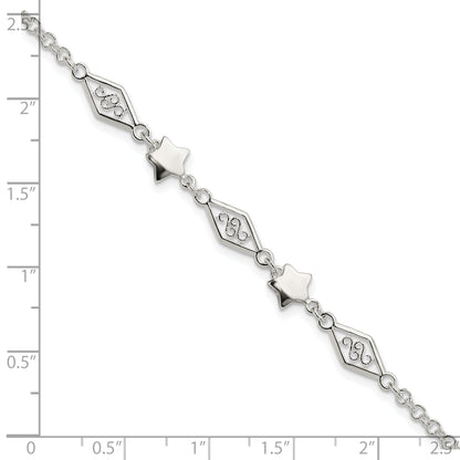 7.5 Inch Sterling Silver Fancy Star Bracelet