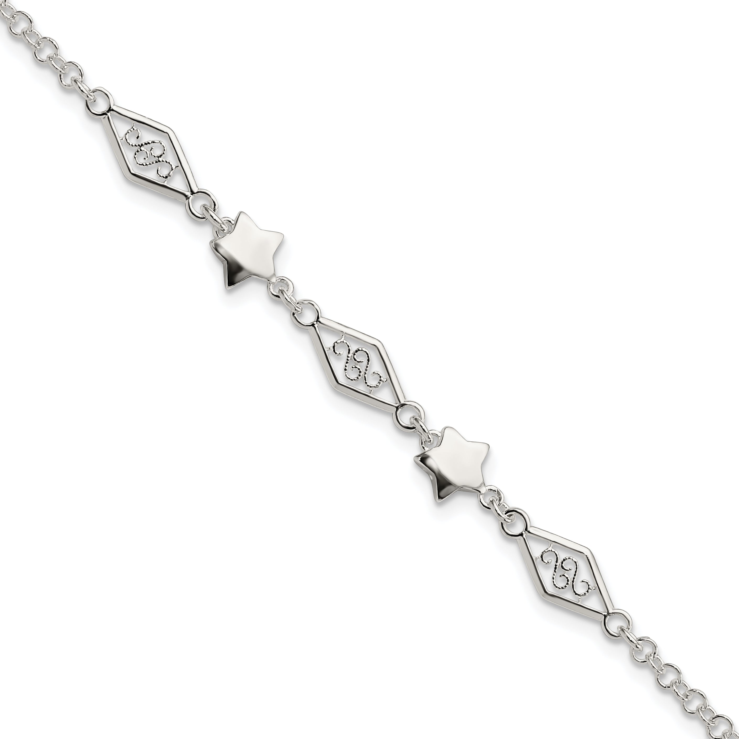 7.5 Inch Sterling Silver Fancy Star Bracelet