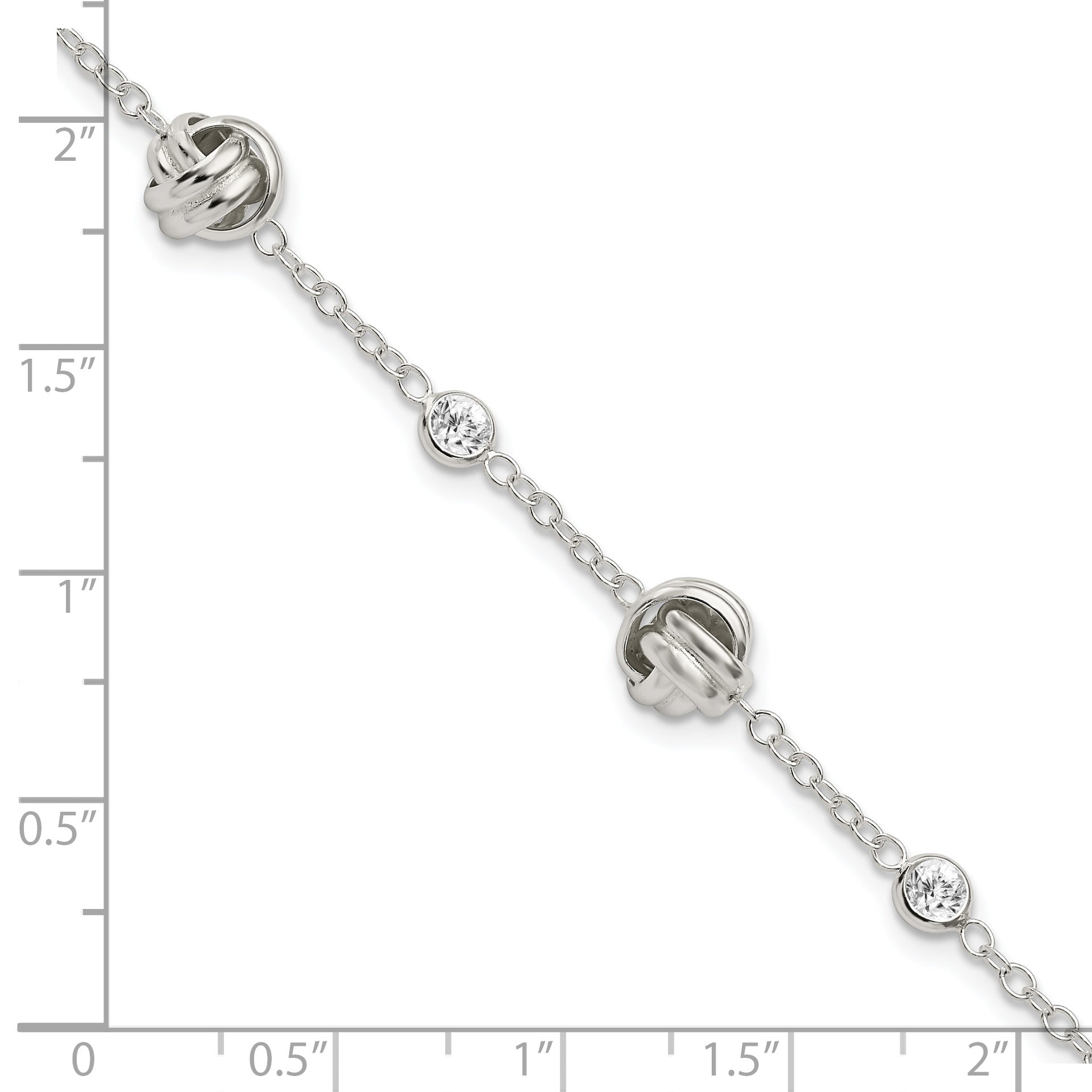 7.25 Inch Sterling Silver Rhod-Plated Polished Knotted Cz W/1.25 In Ext Bracelet
