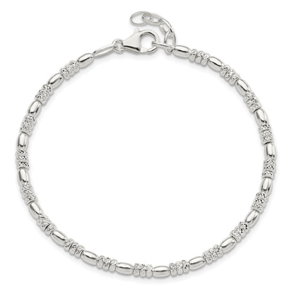 8.5 Inch Sterling Silver Polished D/C Beaded W/ 1 In Ext. Bracelet
