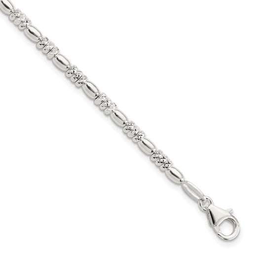 8.5 Inch Sterling Silver Polished D/C Beaded W/ 1 In Ext. Bracelet