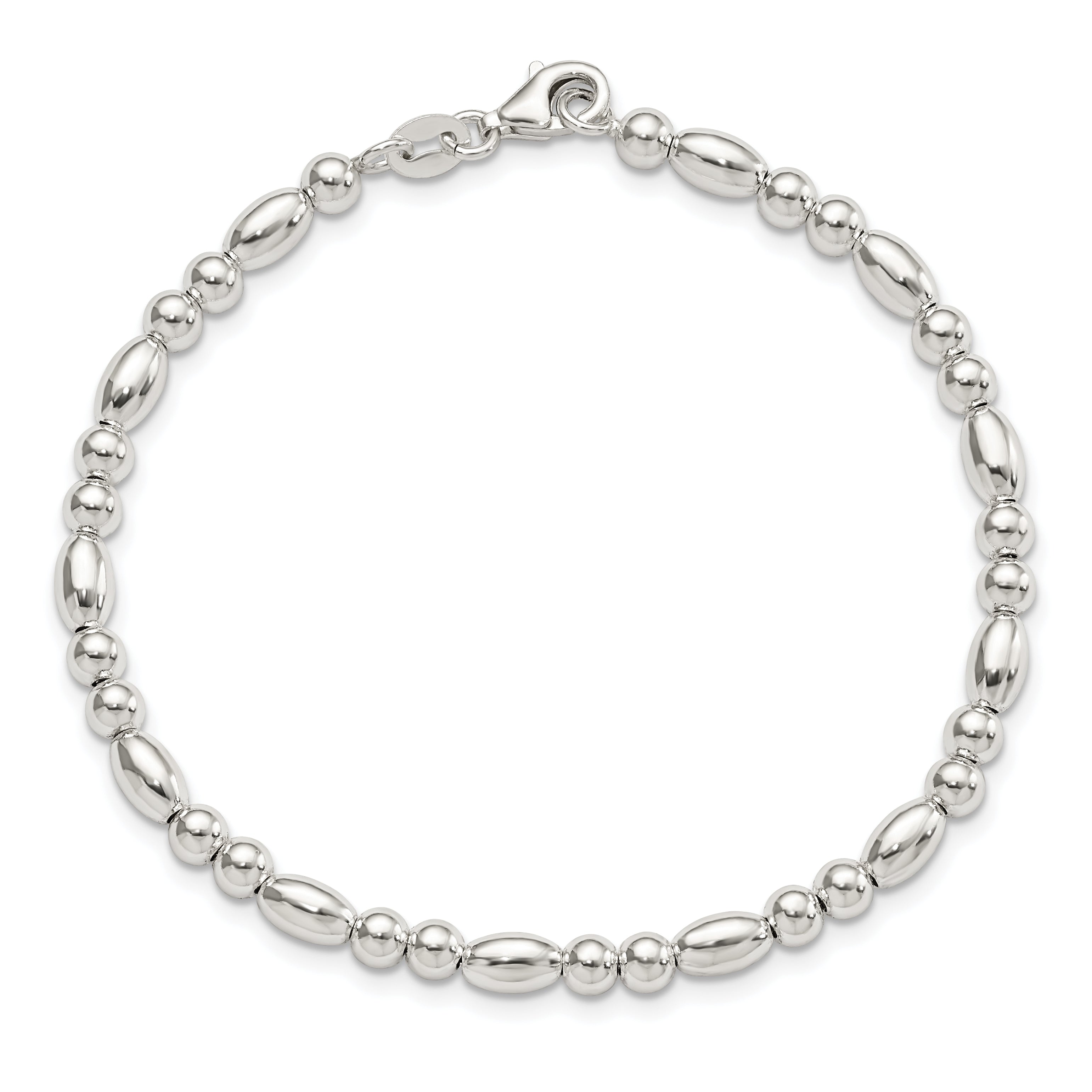 7.5 Inch Sterling Silver Round And Oval Beaded Bracelet