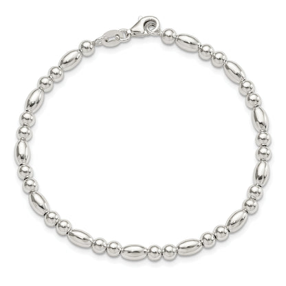 7.5 Inch Sterling Silver Round And Oval Beaded Bracelet