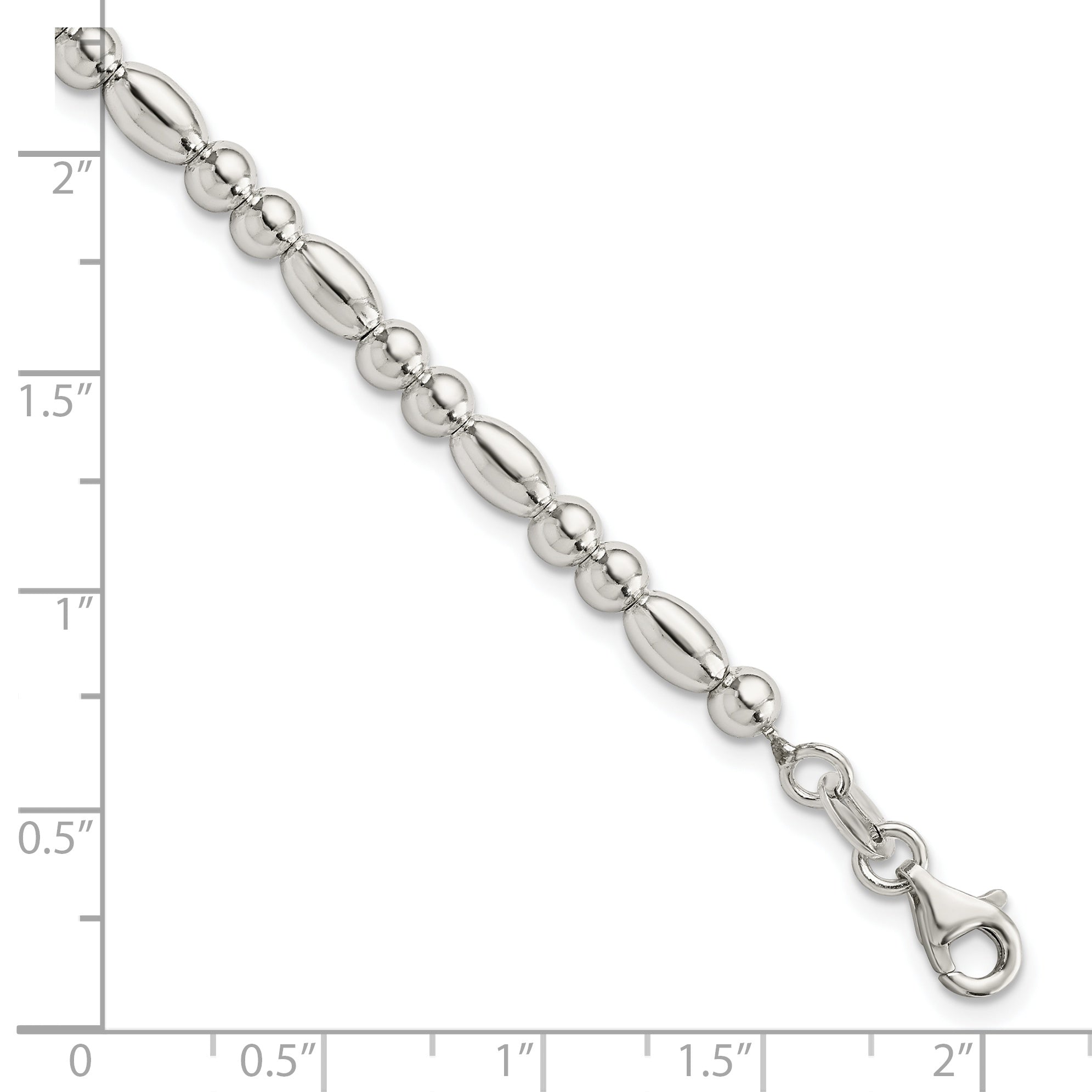 7.5 Inch Sterling Silver Round And Oval Beaded Bracelet
