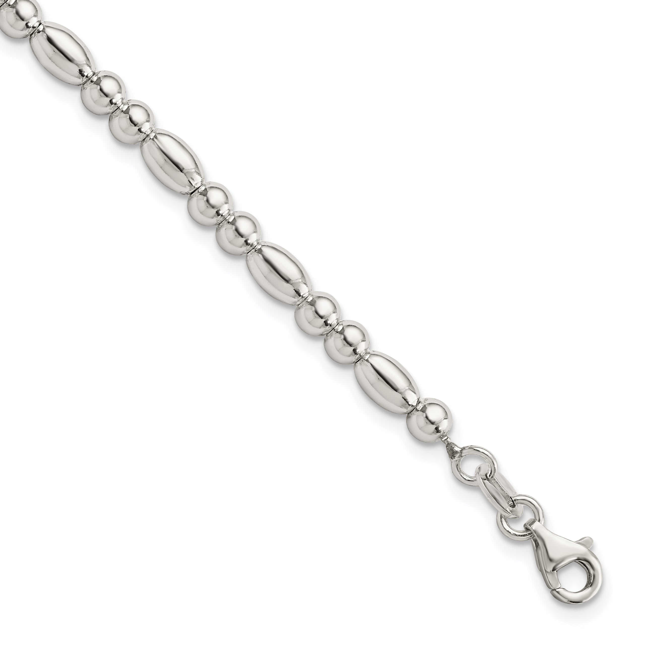 7.5 Inch Sterling Silver Round And Oval Beaded Bracelet