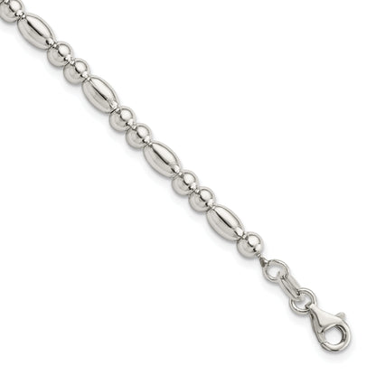 7.5 Inch Sterling Silver Round And Oval Beaded Bracelet