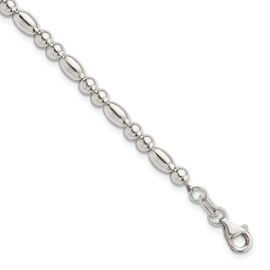7.5 Inch Sterling Silver Round And Oval Beaded Bracelet