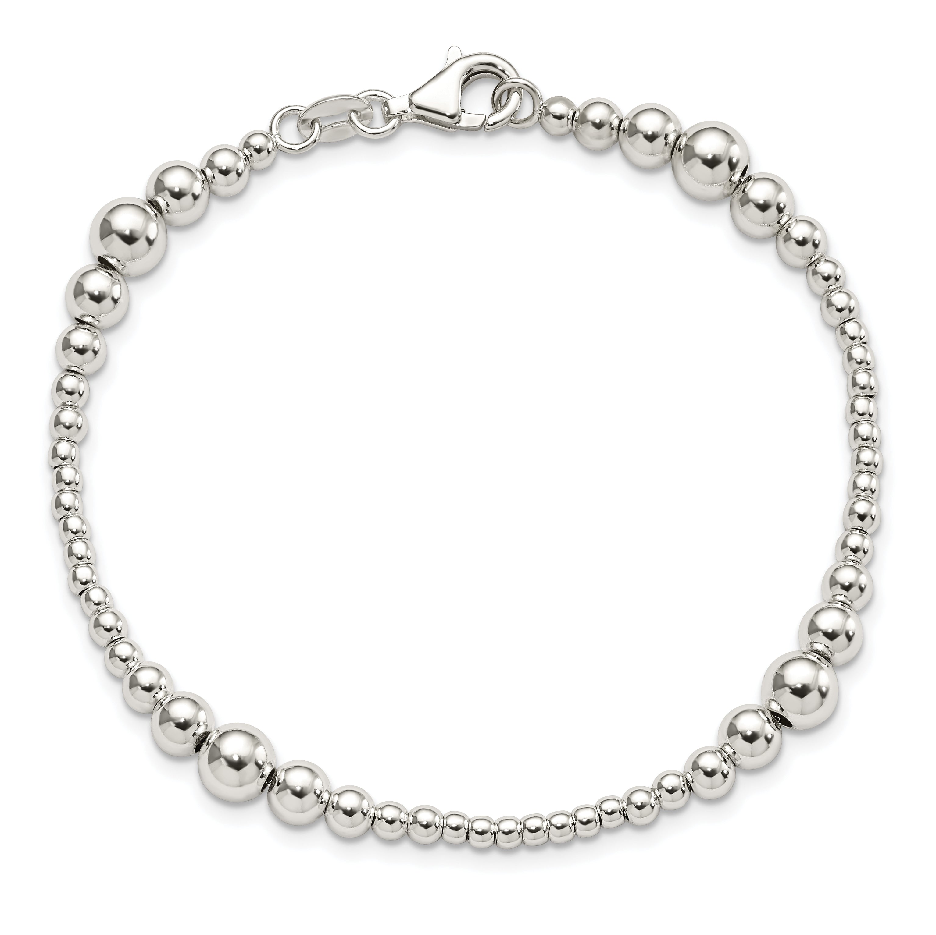 7.5 Inch Sterling Silver Round Graduated Beaded Bracelet