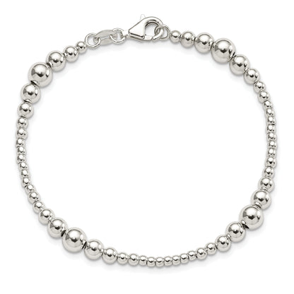 7.5 Inch Sterling Silver Round Graduated Beaded Bracelet