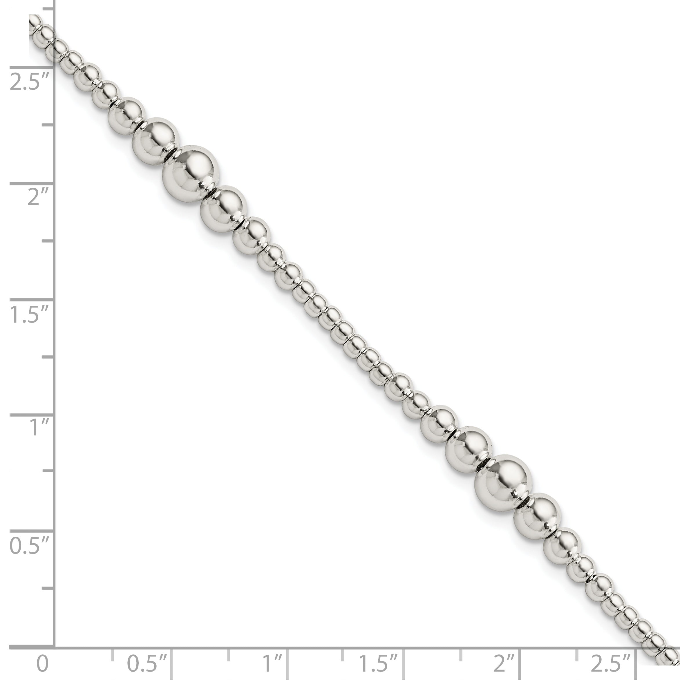 7.5 Inch Sterling Silver Round Graduated Beaded Bracelet