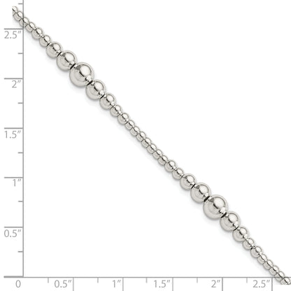 7.5 Inch Sterling Silver Round Graduated Beaded Bracelet