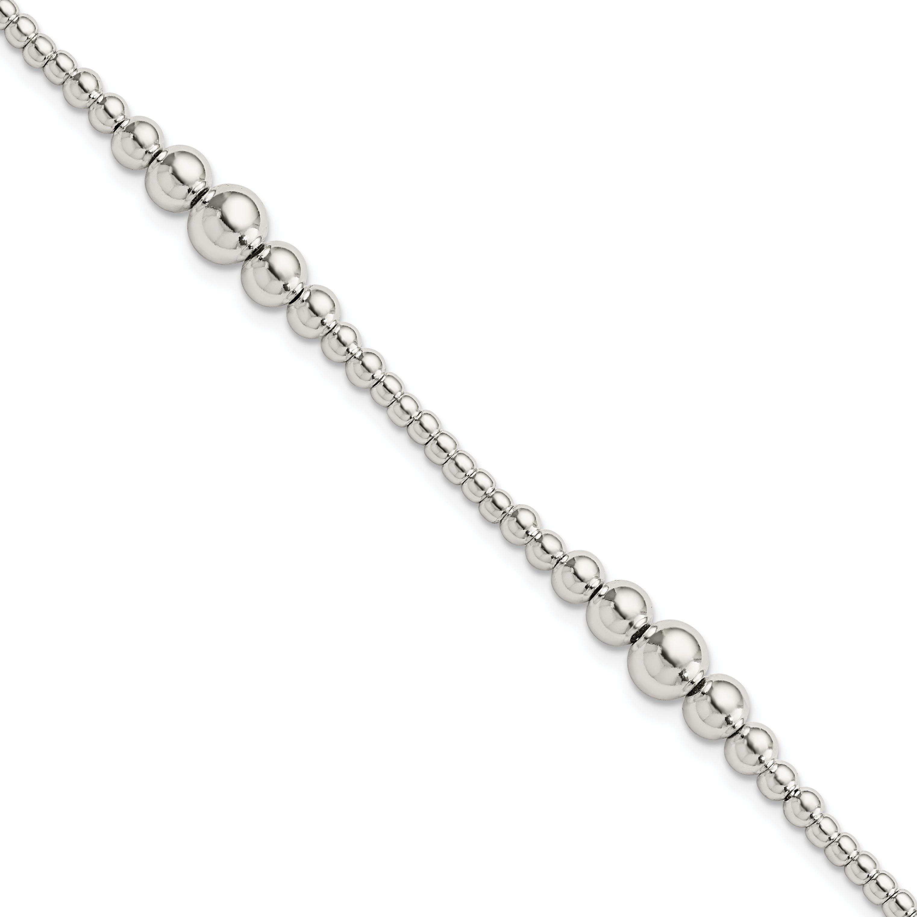 7.5 Inch Sterling Silver Round Graduated Beaded Bracelet
