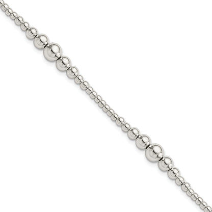 7.5 Inch Sterling Silver Round Graduated Beaded Bracelet