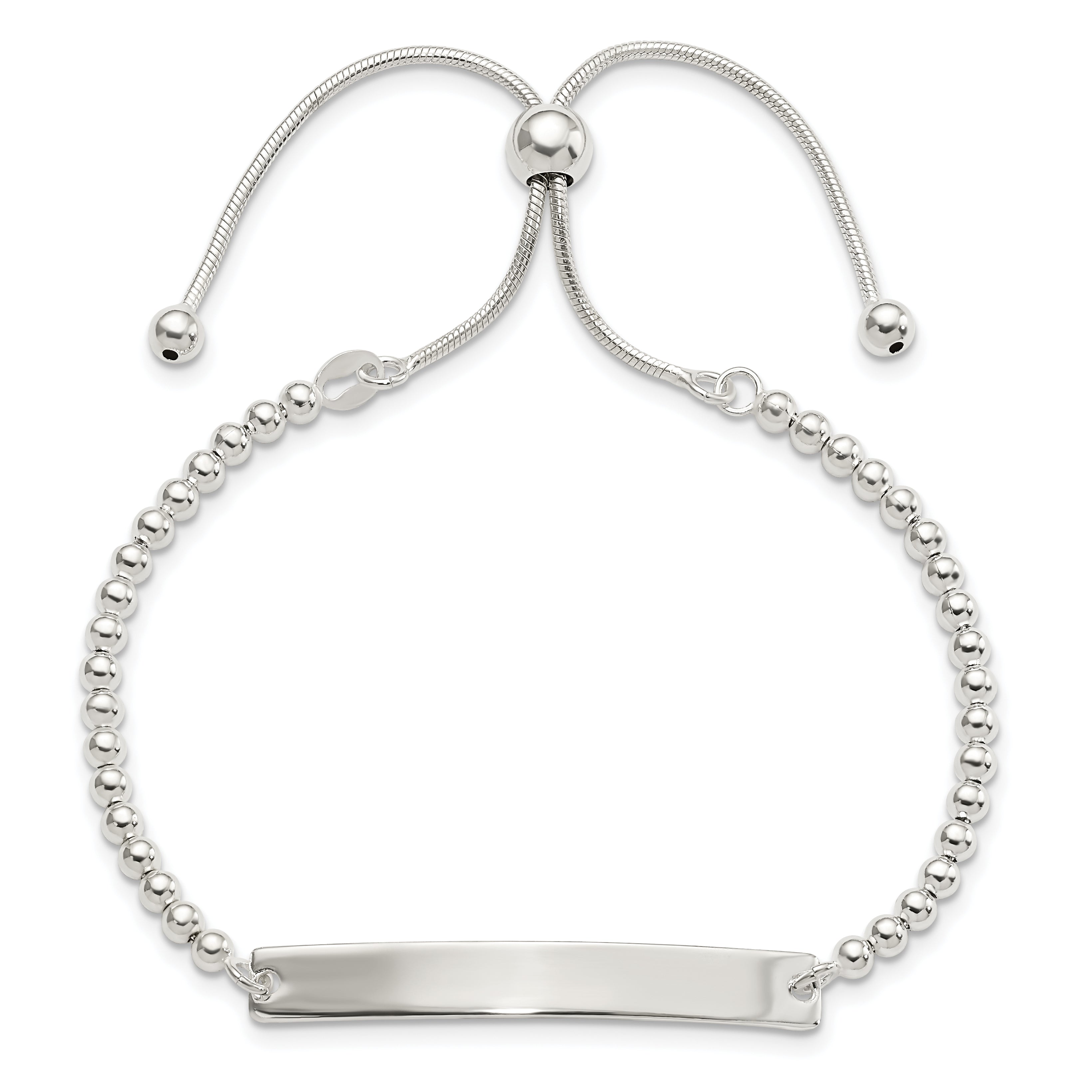 Sterling Silver Polished Beaded Adjustable Id Bracelet