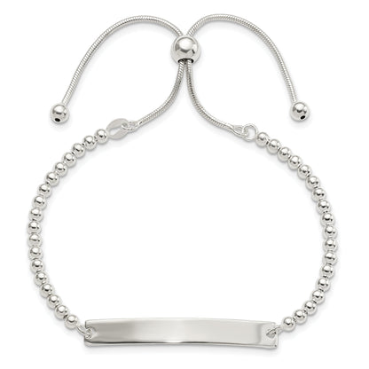 Sterling Silver Polished Beaded Adjustable Id Bracelet