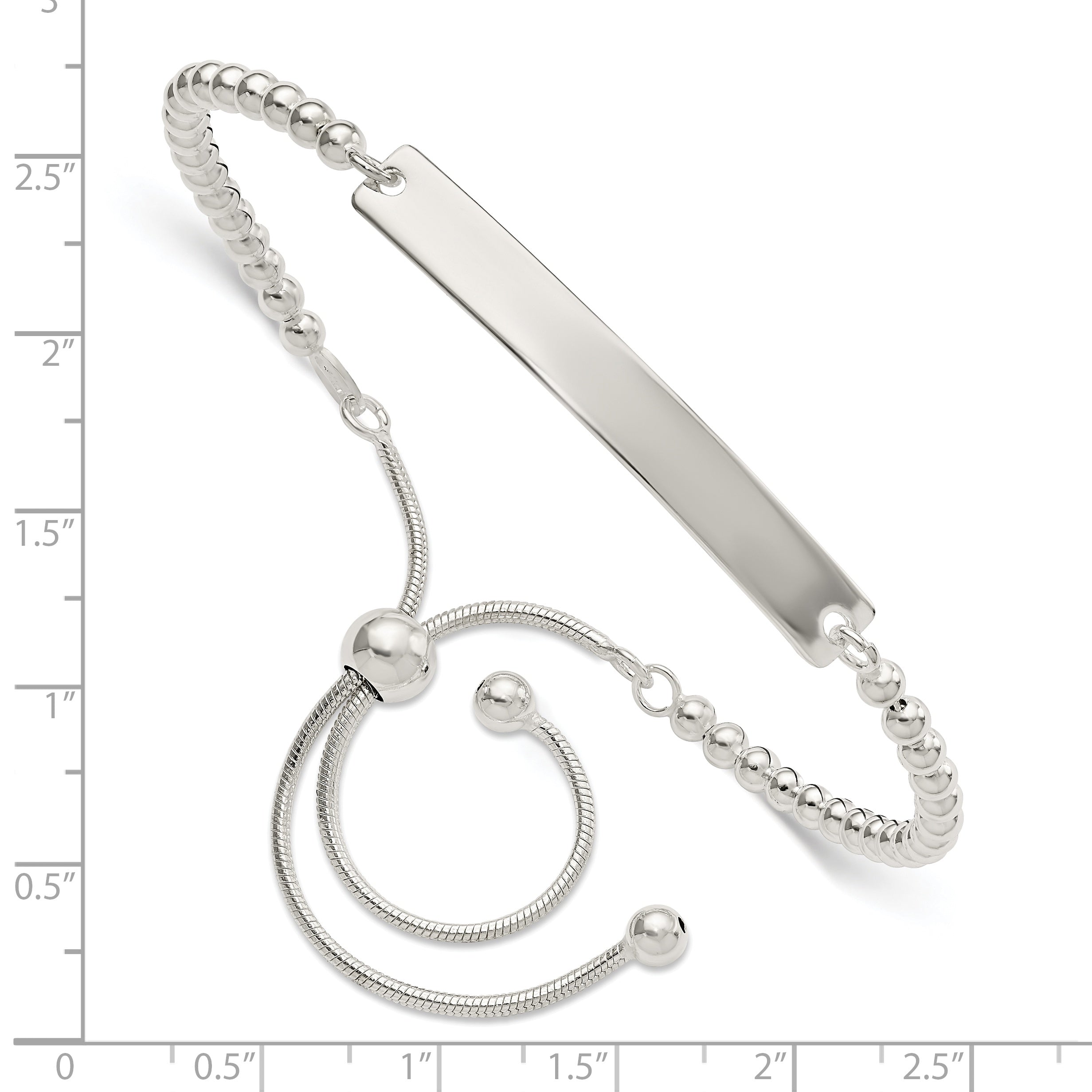 Sterling Silver Polished Beaded Adjustable Id Bracelet