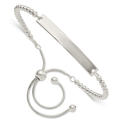 Sterling Silver Polished Beaded Adjustable Id Bracelet