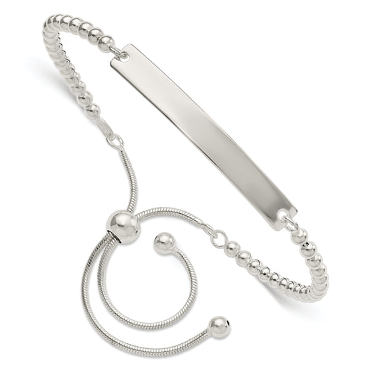 Sterling Silver Polished Beaded Adjustable Id Bracelet