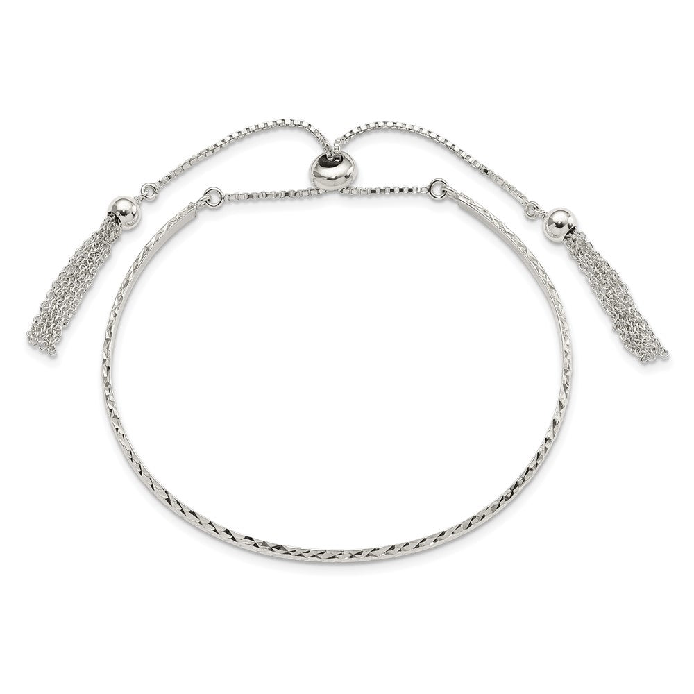 Sterling Silver Polished D/C W/Tassels Adjustable Bangle