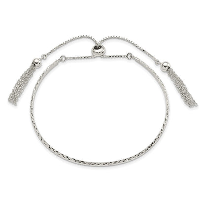 Sterling Silver Polished D/C W/Tassels Adjustable Bangle