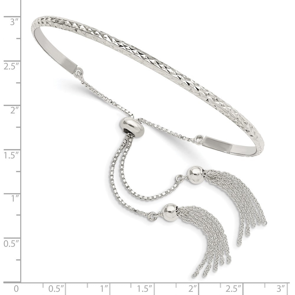 Sterling Silver Polished D/C W/Tassels Adjustable Bangle