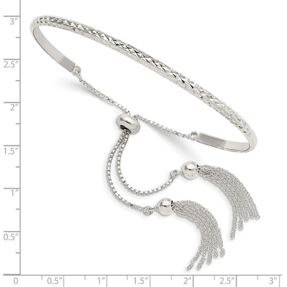 Sterling Silver Polished D/C W/Tassels Adjustable Bangle