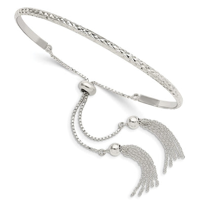Sterling Silver Polished D/C W/Tassels Adjustable Bangle