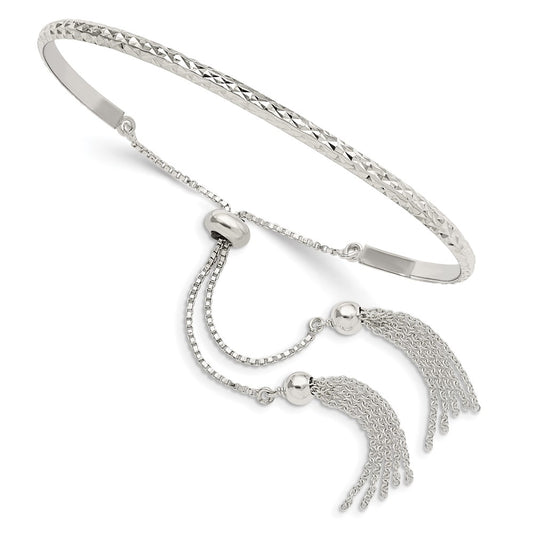 Sterling Silver Polished D/C W/Tassels Adjustable Bangle