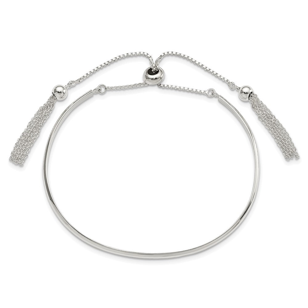 Sterling Silver Polished W/Tassels Adjustable Bangle