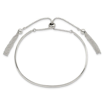 Sterling Silver Polished W/Tassels Adjustable Bangle