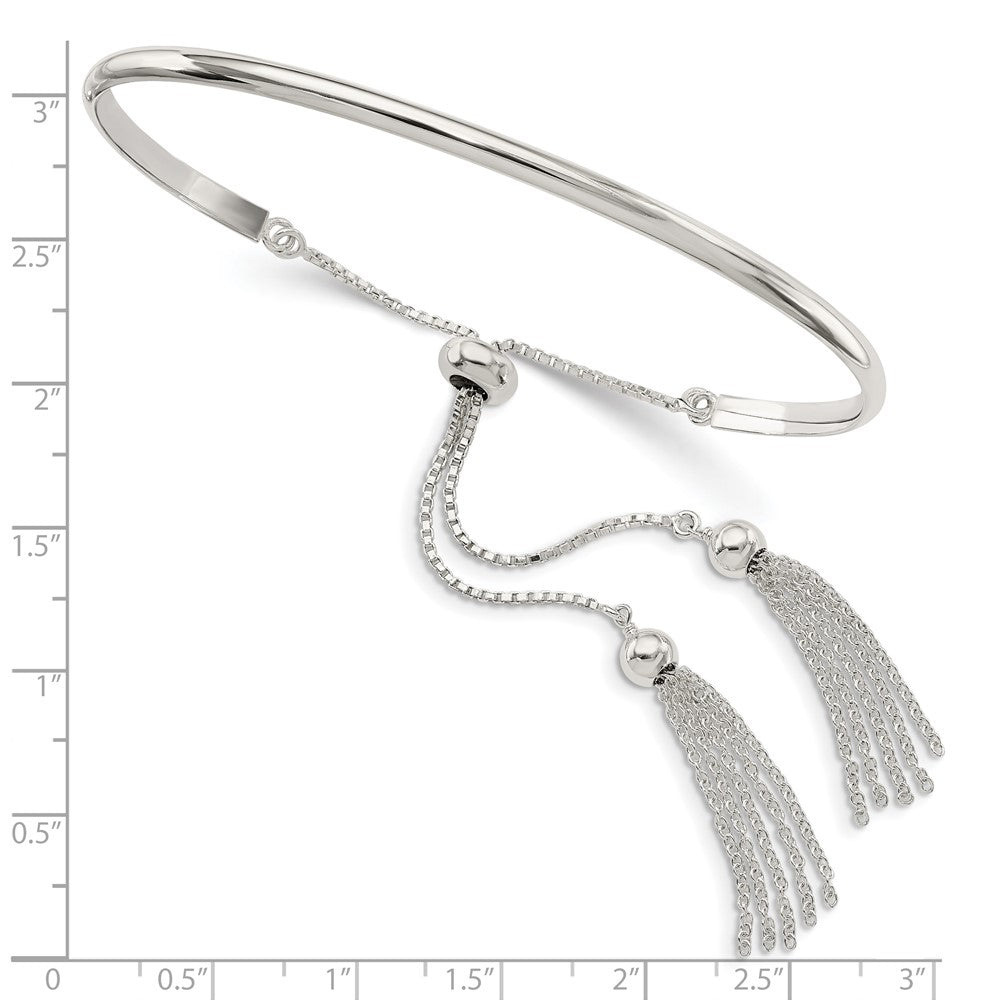 Sterling Silver Polished W/Tassels Adjustable Bangle